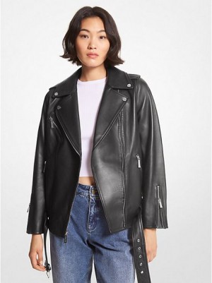 Michael Kors Belted Leren Biker Jassen Dames Zwart | 349856-YVB