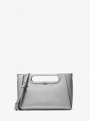 Michael Kors Chelsea Large Metallic Saffiano Leren Convertible Crossbodytassen Dames Zilver | 306597-PSV