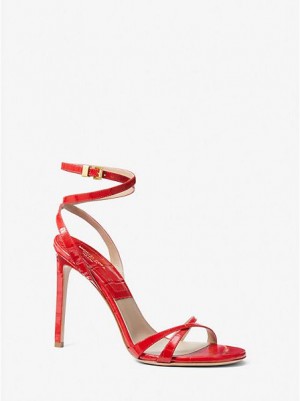 Michael Kors Chrissy Crocodile Embossed Leren Sandalen Dames Rood | 830214-MJW