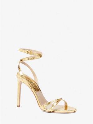 Michael Kors Chrissy Metallic Python Embossed Leren Sandalen Dames Goud | 908475-PYZ