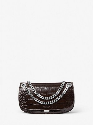 Michael Kors Christie Crocodile Embossed Leren Envelope Mini Tassen Dames Chocola | 127653-RCH