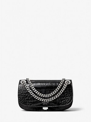 Michael Kors Christie Crocodile Embossed Leren Envelope Mini Tassen Dames Zwart | 463182-QUB