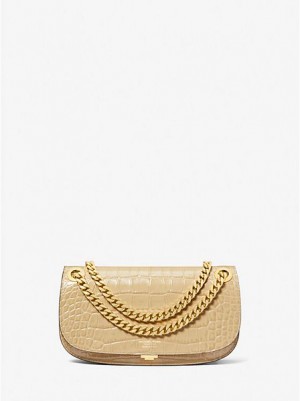 Michael Kors Christie Crocodile Embossed Leren Envelope Mini Tassen Dames Khaki | 943576-VBE