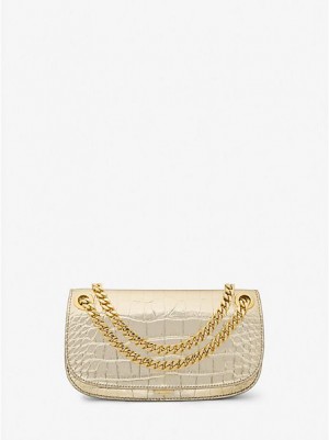 Michael Kors Christie Metallic Crocodile Embossed Leren Envelope Mini Tassen Dames Goud | 602395-HBL