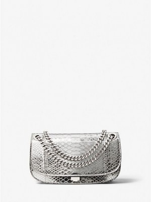 Michael Kors Christie Metallic Python Embossed Leren Envelope Mini Tassen Dames Zilver | 946520-ONS