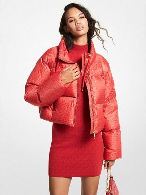 Michael Kors Cropped Logo Gewatteerd Puffer Jassen Dames Rood | 854937-RHS