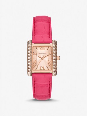 Michael Kors Emery Pave And Crocodile Embossed Leren Horloge Dames Roze Goud | 345892-QCV