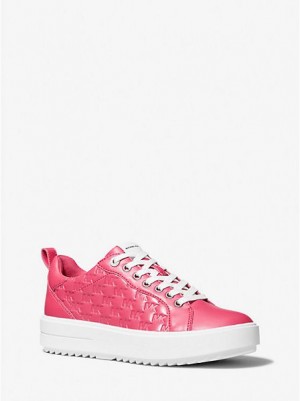 Michael Kors Emmett Logo Embossed Faux Lak Leren Sneakers Dames Rood | 876593-TYX