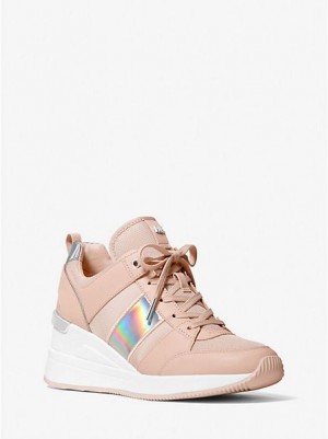 Michael Kors Georgie Gestreept Leren And Mesh Sneakers Dames Roze | 290765-XTG