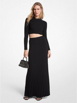 Michael Kors Geribbeld Stretch Knit Maxi Rokken Dames Zwart | 435216-PSR