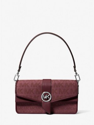 Michael Kors Greenwich Medium Logo Jacquard Schoudertassen Dames Bordeaux | 183697-KNX