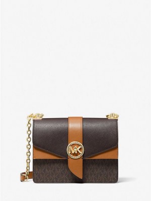 Michael Kors Greenwich Small Color-block Logo And Saffiano Leren Crossbodytassen Dames Bruin | 084369-WXI