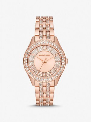 Michael Kors Harlowe Pave Horloge Dames Roze Goud | 872936-NLD