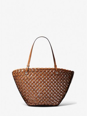 Michael Kors Isabella Medium Hand-woven Leren Tote Tassen Dames Bruin | 582913-PFQ