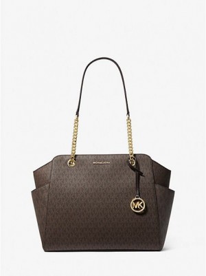 Michael Kors Jacquelyn Medium Logo Tote Tassen Dames Chocola | 873190-QPX