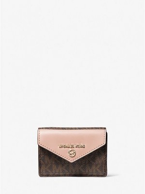 Michael Kors Jet Set Charm Small Logo And Leren Envelope Trifold Portefeuille Dames Bruin Roze | 139654-KVR