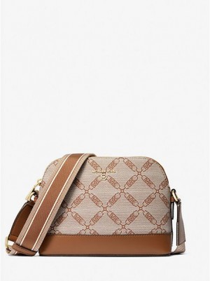 Michael Kors Jet Set Large Empire Logo Jacquard Dome Crossbodytassen Dames Beige | 329864-EQO