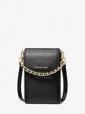 Michael Kors Jet Set Small Pebbled Leren Chain-link Smartphone Crossbodytassen Dames Zwart | 365124-CGA