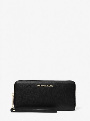 Michael Kors Jet Set Travel Large Pebbled Leren Portefeuille Dames Zwart | 625834-LXZ