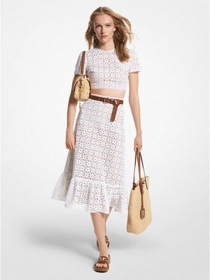 Michael Kors Katoenen Eyelet Midi Rokken Dames Wit | 486901-GQN