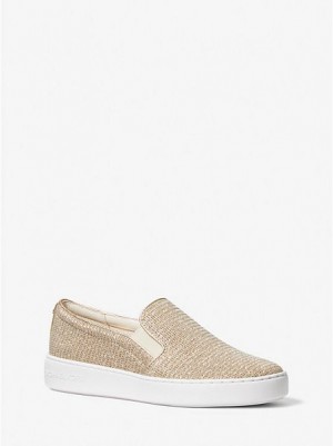 Michael Kors Keaton Glitter Chain Mesh Slip On Sneakers Dames Goud | 132508-WZH