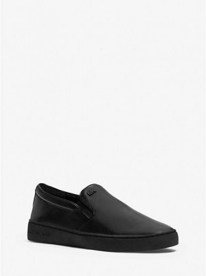 Michael Kors Keaton Leren Slip On Sneakers Dames Zwart | 138607-GZJ