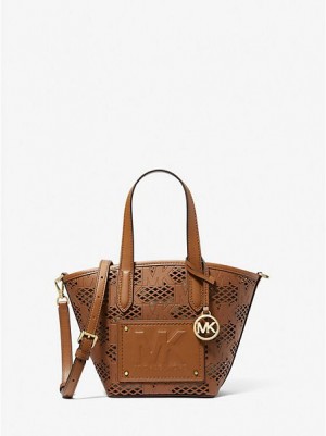 Michael Kors Kimber Small 2-in-1 Perforated And Embossed Faux Leren Tote Tassen Dames Bruin | 750983-TWD