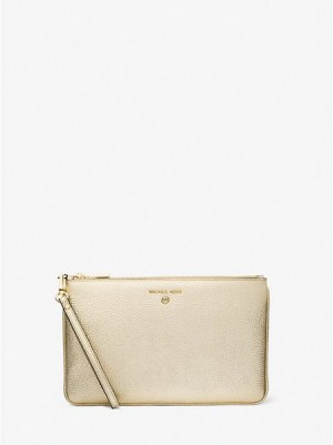 Michael Kors Large Metallic Pebbled Leren Portefeuille Dames Goud | 701296-HON