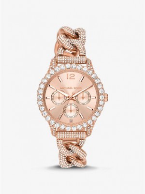 Michael Kors Layton Pave Curb-link Horloge Dames Roze Goud | 857134-HRL