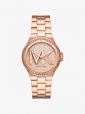 Michael Kors Lennox Pave Logo Horloge Dames Roze Goud | 398724-RJI