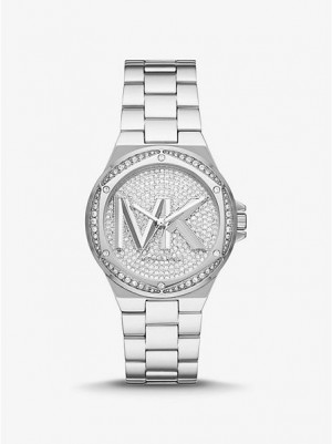 Michael Kors Lennox Pave Logo Horloge Dames Zilver | 796538-LMD