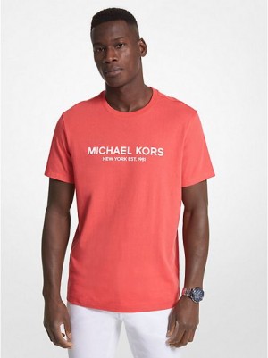 Michael Kors Logo Katoenen T-shirts Heren Koraal | 437026-SQN