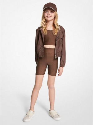 Michael Kors Logo Stretch Jersey Bike Korte Broek Kinderen Chocola | 541806-YBS