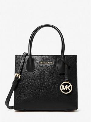 Michael Kors Mercer Medium Pebbled Leren Crossbodytassen Dames Zwart | 309416-KIA