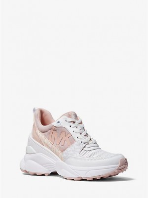 Michael Kors Mickey Mixed-media Sneakers Dames Roze | 072841-MAT