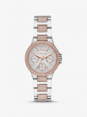 Michael Kors Mini Camille Pave Horloge Dames Zilver Roze | 308176-UQW