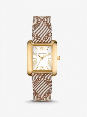 Michael Kors Mini Emery And Empire Logo Jacquard Horloge Dames Goud | 320784-KQJ