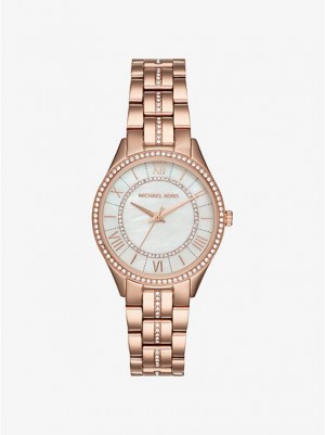 Michael Kors Mini Lauryn Pave Horloge Dames Roze Goud | 746051-XVY