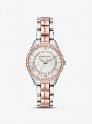 Michael Kors Mini Lauryn Pave Horloge Dames Zilver Roze | 478169-UVT