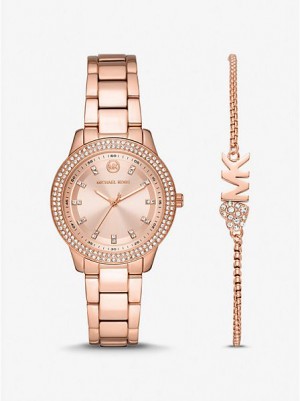 Michael Kors Mini Tibby Pave Horloge Dames Roze Goud | 735628-SQZ