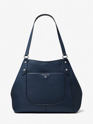 Michael Kors Molly Large Pebbled Leren Tote Tassen Dames Donkerblauw | 495028-PNE