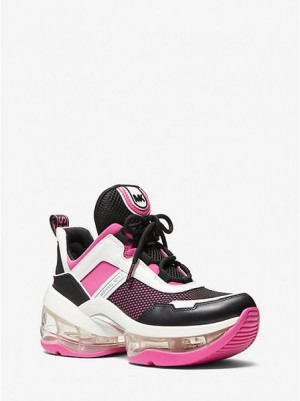 Michael Kors Olympia Extreme Leren And Scuba Sneakers Dames Roze Gekleurd | 361407-MKA