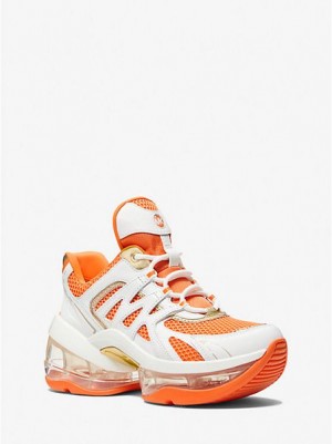 Michael Kors Olympia Sport Extreme Leren And Mesh Sneakers Dames Wit Oranje | 283457-XGB