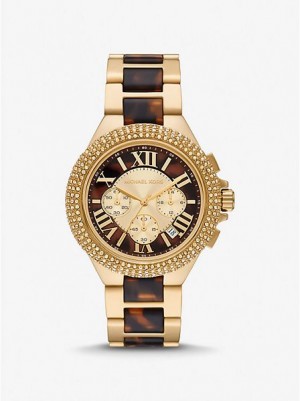 Michael Kors Oversized Camille Pave And Tortoiseshell Acetate Horloge Dames Goud | 219730-OFI