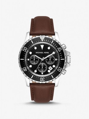 Michael Kors Oversized Everest And Leren Horloge Dames Zilver | 379416-RMS