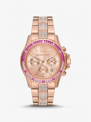 Michael Kors Oversized Everest Pave Horloge Dames Roze Goud | 386412-NAR