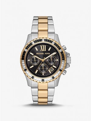 Michael Kors Oversized Everest Pave Horloge Dames Zilver Goud | 897460-ZJQ