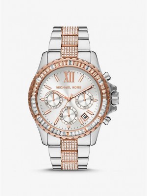 Michael Kors Oversized Everest Pave Horloge Dames Zilver Roze | 847293-UNQ