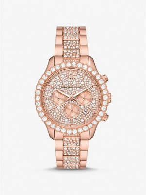 Michael Kors Oversized Layton Pave Horloge Dames Roze Goud | 206738-BAL