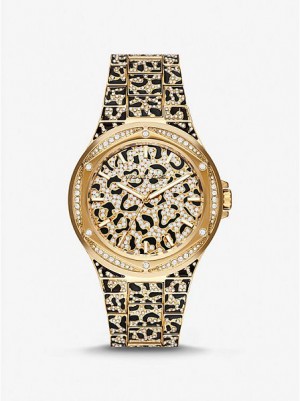 Michael Kors Oversized Lennox Animal Pave Horloge Dames Goud | 347690-JEQ